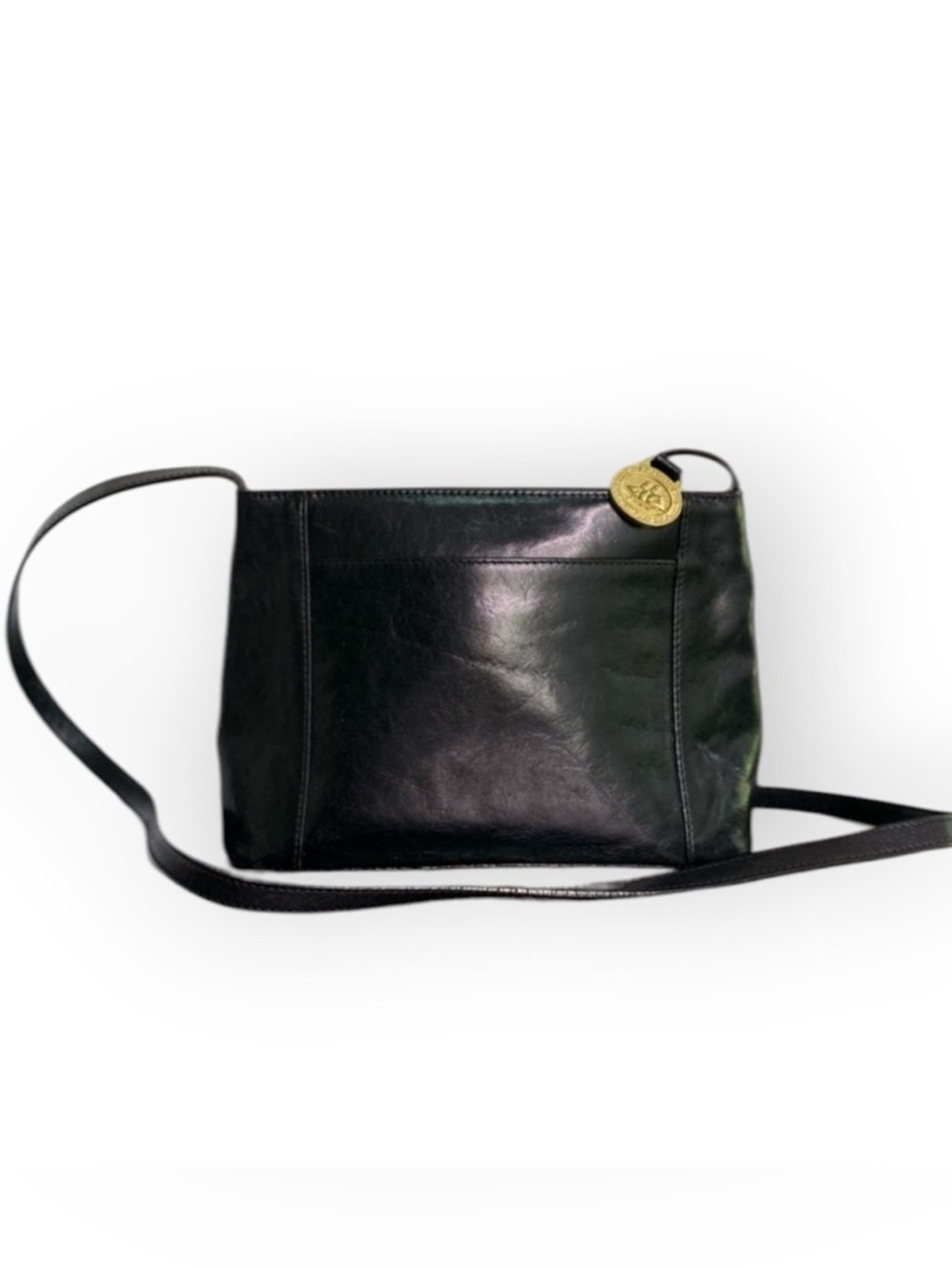 Vintage Brahim black buttery Leather crossbody Bag gold hardware